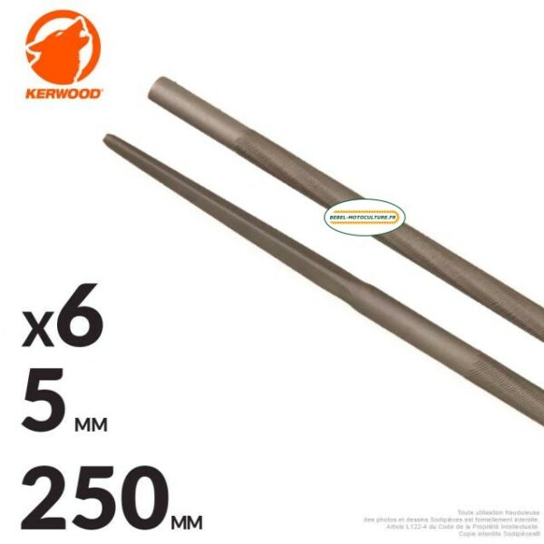 6 limes d’affûtage 5 mm (13/64) chaîne 3/8 (Stihl) et 404 à mi-usure, Kerwood