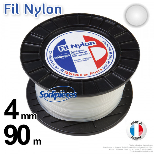 Fil nylon rond 4mm x 90m pour débroussailleuse