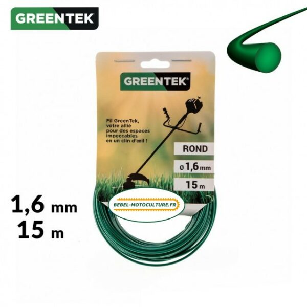 Fil débroussailleuse rond 1,6mm x 15m Greentek