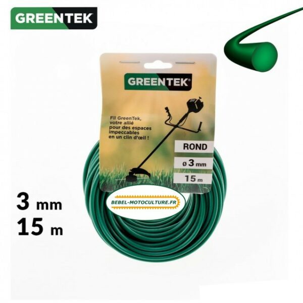 Fil débroussailleuse rond 3mm x 15m Greentek