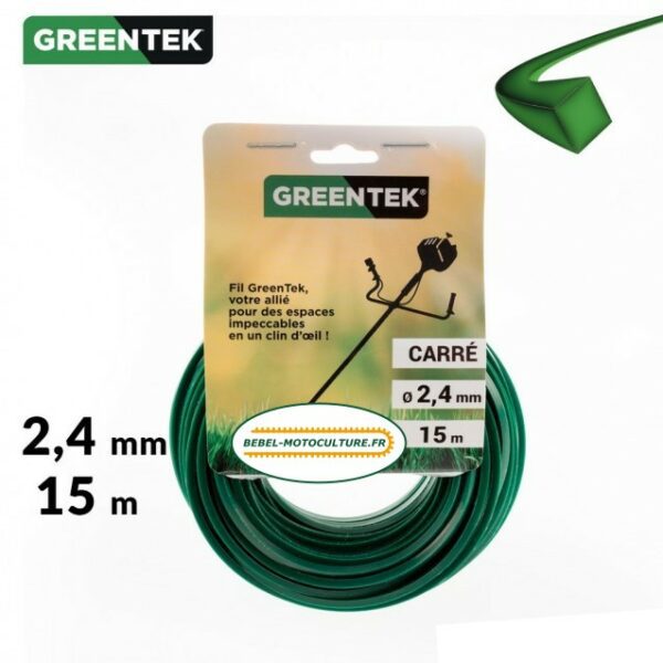 Fil débroussailleuse carré 2,4mm x 15m Greentek