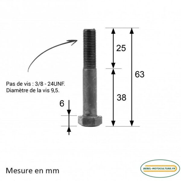 Vis de Lame pas à droite Ø 9,5mm x 57mm, 3/8″- 24UNF