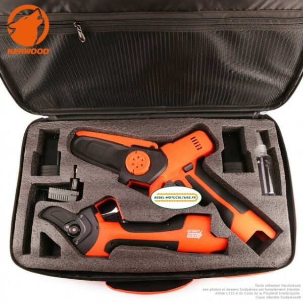 Pack mini tronçonneuse + sécateur électrique sans fil Kerwood 2 batteries