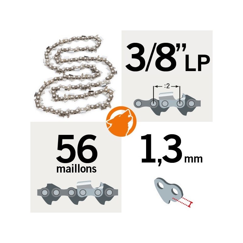 Guide 40cm + 2 chaines 56 maillons 3/8LP, 1,3mm tronçonneuse HUSQVARNA