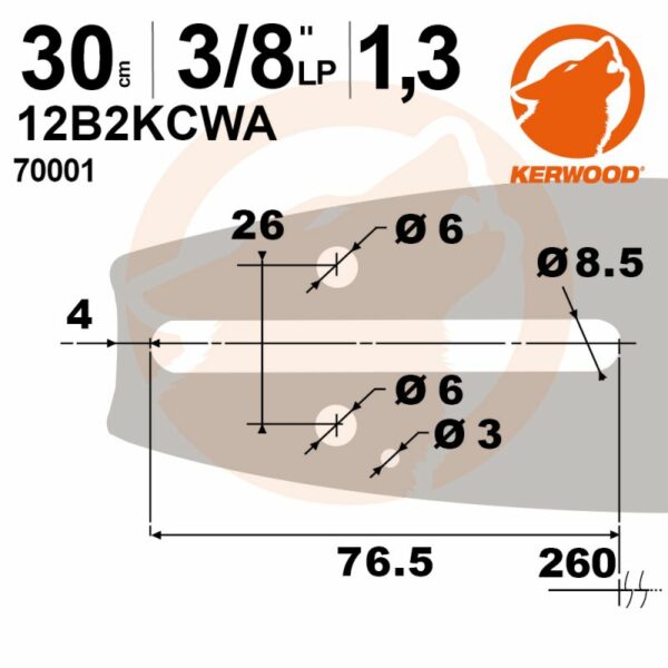 Guide 30cm, 3/8LP, 1,3mm pour Husqvarna E316, E317, E321