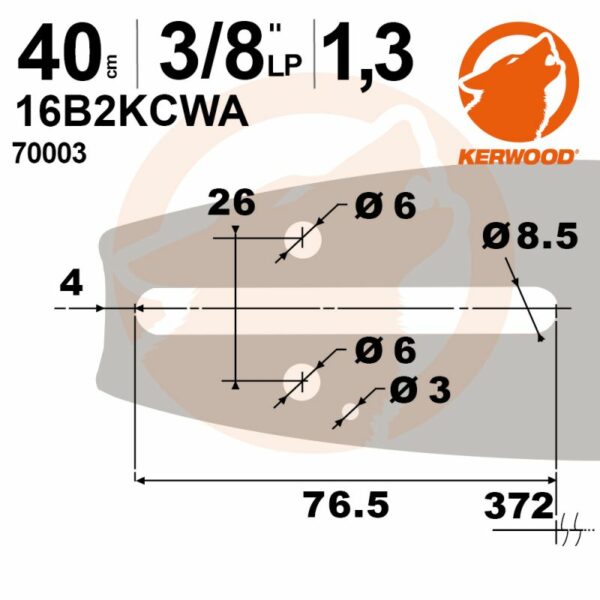 Guide chaine 40cm, 3/8LP, 1,3mm Kerwood 16B2KCWA