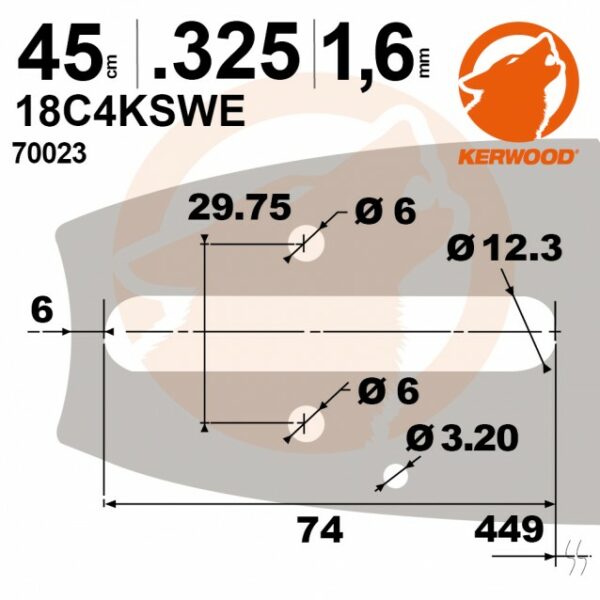 Guide tronçonneuse STIHL 45cm, 325, 1,6mm, Kerwood 18C4KSWE