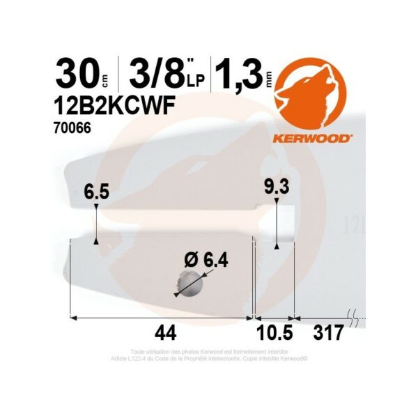 Guide chaine 30cm, 3/8LP, 1,3mm Kerwood 12B2KCWF