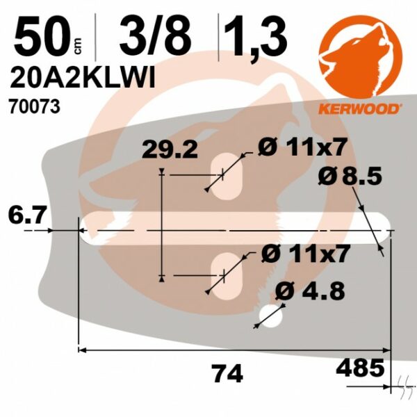 Guide tronçonneuse TANAKA 50cm, 3/8, 1,3mm, Kerwood 20A2KLWI