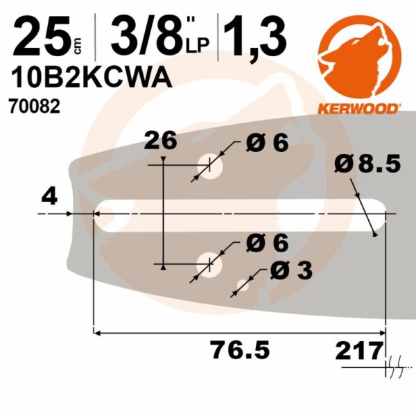 Guide chaine 25cm, 3/8LP, 1,3mm pour STIGA PR730