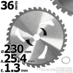 Disque carbure, widia pour débroussailleuse 230x1,3x25.4 + bague 20mm