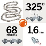 Chaîne de tronçonneuse 68 entraineurs .325", 1,6mm, Kerwood semi carrée