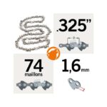 Chaîne tronçonneuse 74 maillons, .325", 1,6mm, Kerwood semi carrée