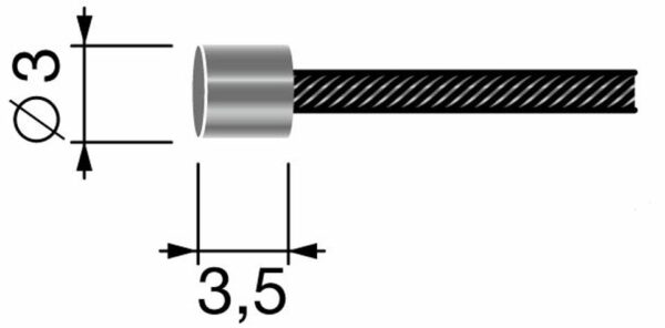 Câble souple Ø 1,2 mm. L : 2,5 m. Embout cylindrique 3,5 x 3 mm