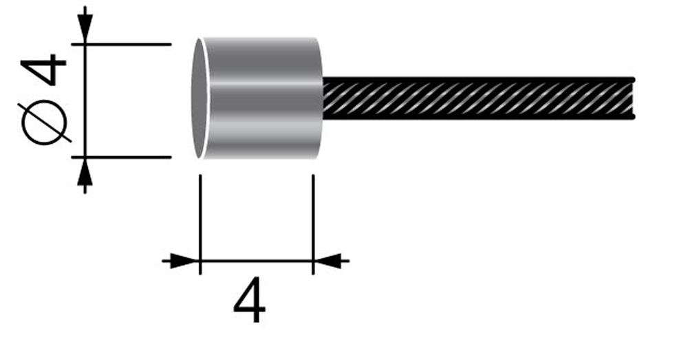 Câble souple Ø 1,5 mm. L : 2,5 m. Embout cylindrique 4 x 4 mm