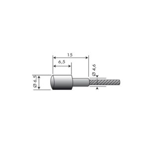 Câble souple Ø 2,5 mm. L : 2,5 m. Embout cylindrique étagé 6,5 x 6,5 mm.