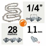 Chaîne 28 maillons 1/4 mini tronçonneuse Parkside pghsa12 guide 10cm