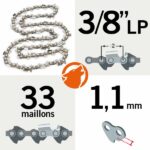 Chaîne 33 maillons 3/8LP, 1,1mm, tronçonneuse Ryobi guide 20cm