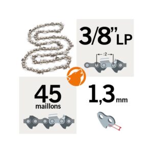 3 chaines 45 maillons 3/8LP, 1,3mm tronçonneuse HUSQVARNA guide 30cm