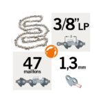 Chaîne de tronçonneuse 47 entraineurs 3/8LP, 1,3mm, Kerwood semi carrée