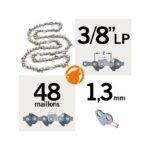 Chaîne de tronçonneuse 48 entraineurs 3/8LP, 1,3mm, Kerwood semi carrée