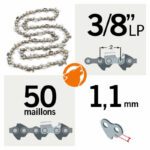 Chaîne de tronçonneuse 50 entraineurs 3/8LP, 1,1mm, Kerwood semi carrée
