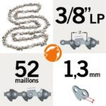 Chaîne de tronçonneuse 52 entraineurs 3/8LP, 1,3mm, Kerwood semi carrée