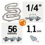 Chaîne tronçonneuse 56 maillons 1/4", 1,1 mm, KERWOOD semi carrée