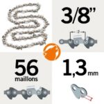 Chaîne de tronçonneuse 56 entraineurs 3/8", 1,3mm, Kerwood semi carrée