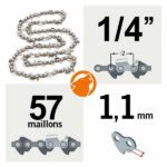 Chaîne de tronçonneuse 57 entraineurs 1/4", 1,1 mm, KERWOOD semi carrée