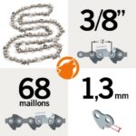 Chaîne de tronçonneuse 68 entraineurs 3/8", 1,3mm, Kerwood semi carrée