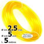 5 mètres durite d'essence 2,5x5 mm, nylon jaune