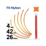 Fil nylon carré 4mm x 42cm pour débroussailleuse 26 brins