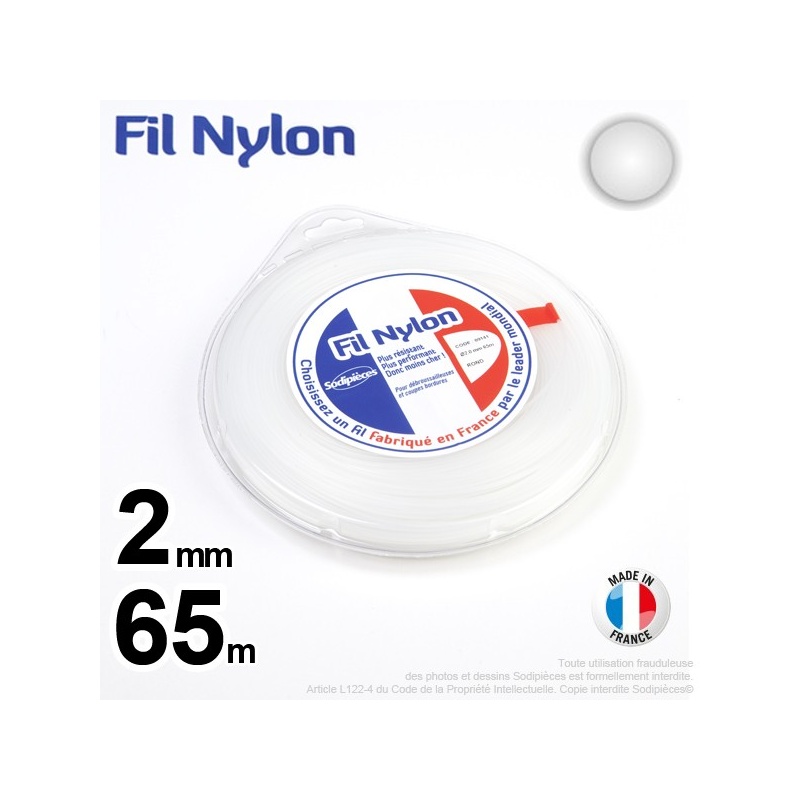 Fil nylon rond 2mm x 65m pour débroussailleuse