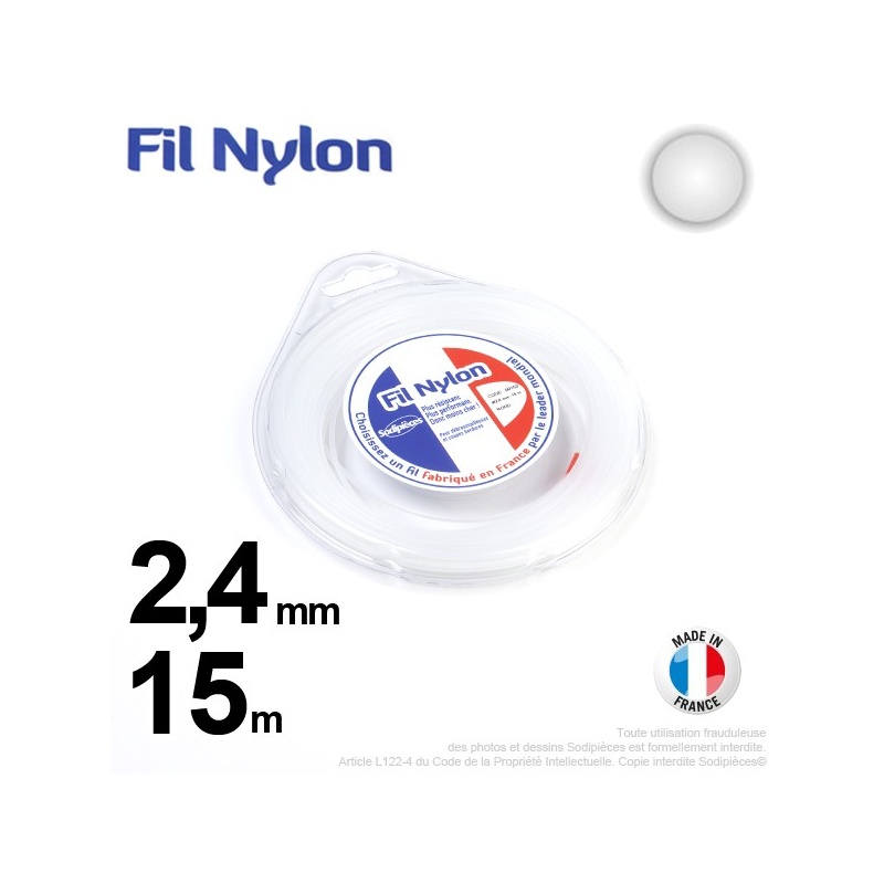 Fil nylon rond 2,4mm x 15m pour débroussailleuse