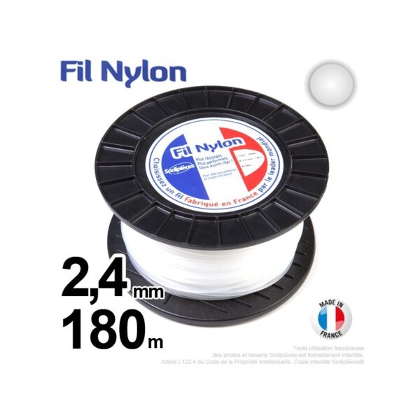 Fil nylon rond 2,4mm x 180m pour débroussailleuse