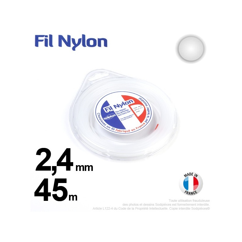 Fil nylon rond 2,4mm x 45m pour débroussailleuse