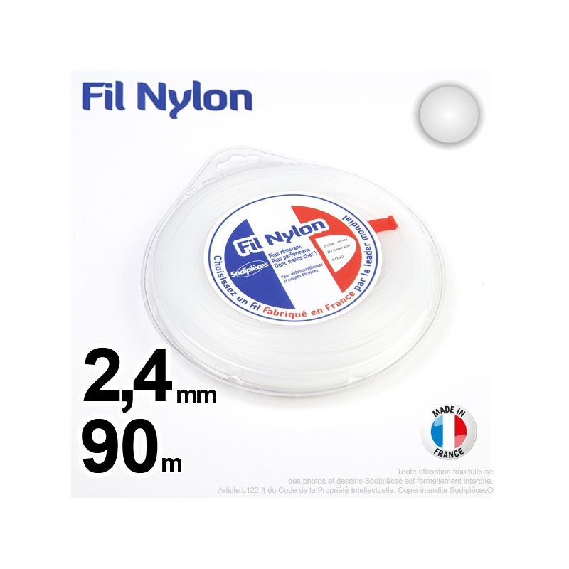 Fil nylon rond 2,4mm x 90m pour débroussailleuse