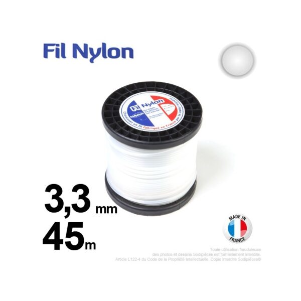 Fil nylon rond 3,3mm x 45m pour débroussailleuse