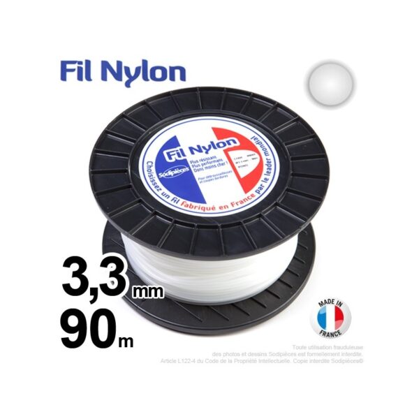Fil nylon rond 3,3mm x 90m pour débroussailleuse