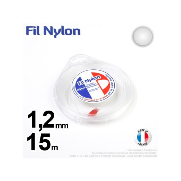 Fil nylon rond 1,2mm x 15m pour débroussailleuse