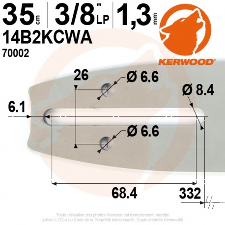 Guide chaine 35cm, 3/8LP, 1,3mm, Kerwood 14B2KCWA