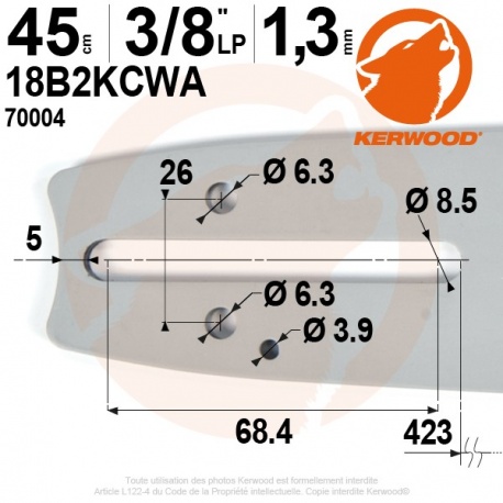Guide chaine 45cm, 3/8LP, 1,3mm, Kerwood 18B2KCWA