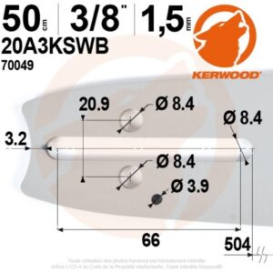 Guide chaine 50cm, 3/8″, 1,5mm, Kerwood 20A3KSWB